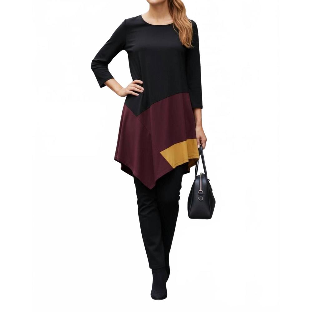 NEW DIVA USA colorblock asymmetrical hem knit tunic in tri-color